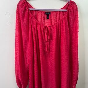 Jessica Simpson Bright Pink Tie-Neck Peasant Tunic